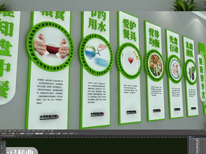 绿色简约，清新校园 食堂文化墙设计与健康饮食卫生安全图集